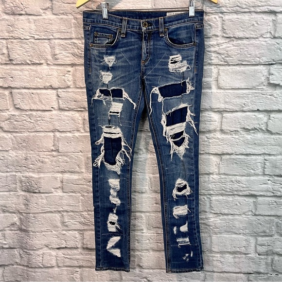 Rag & Bone Women’s 26” Dre Ada Brigade Distressed Blue Skinny Jeans W1590K510ADB - Picture 2 of 13